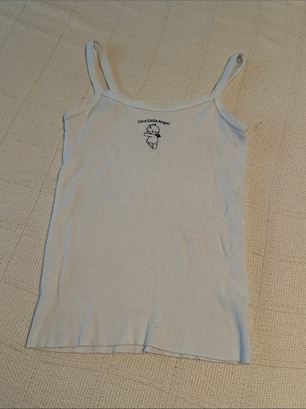 Brandy Melville Cream Ribbed Tank with Small Angel Graphic